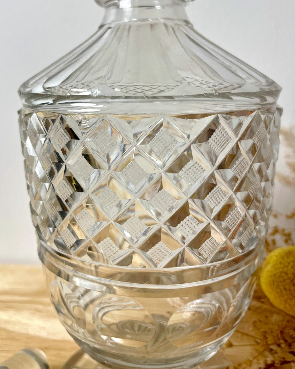 Vintage Cut Glass Decanter with Circular Base
