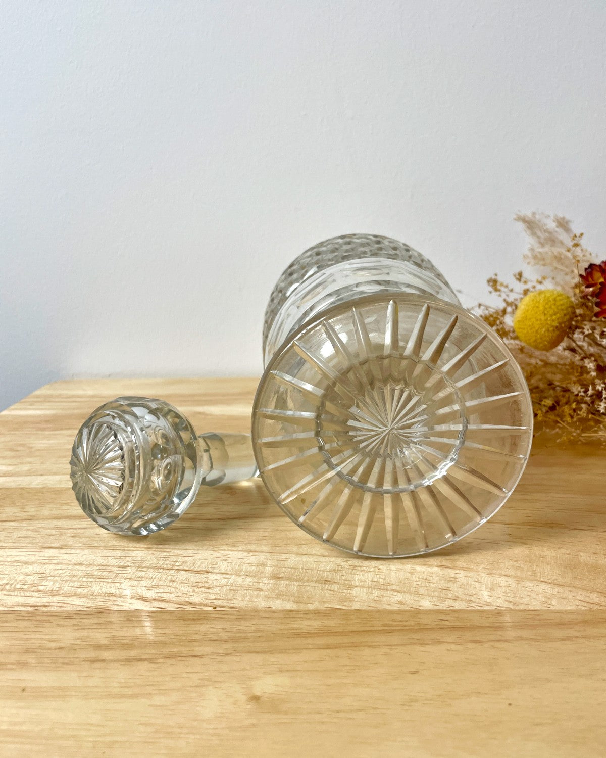 Vintage Cut Glass Decanter with Circular Base