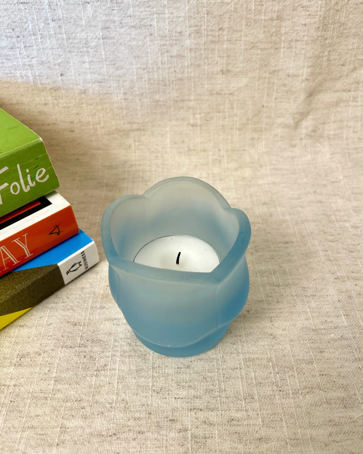 Miniature Blue Frosted Glass Bowl / Tealight Holder