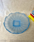 Vintage Blue Frosted Glass Shallow Bowl
