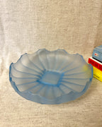 Vintage Blue Frosted Glass Shallow Bowl