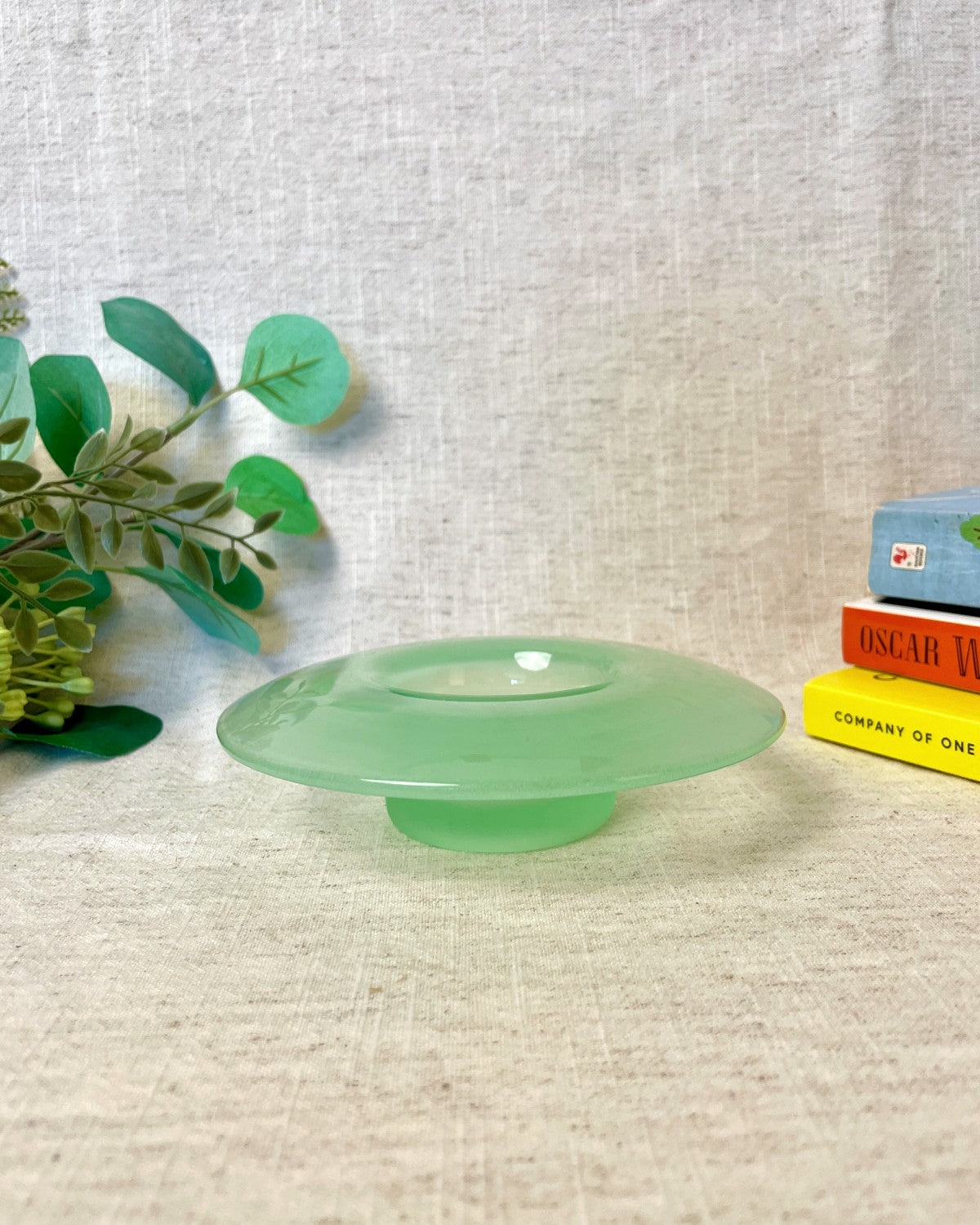 Vintage Green Glass Tealight Holder Bowl