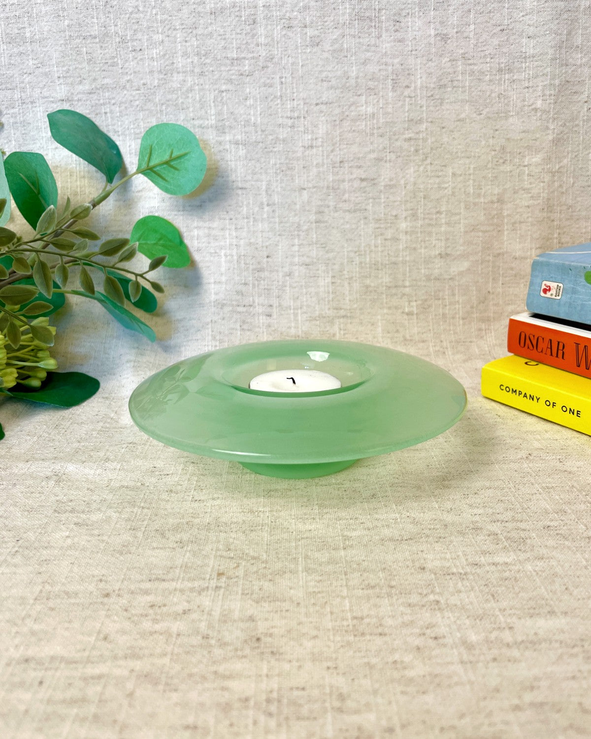 Vintage Green Glass Tealight Holder Bowl