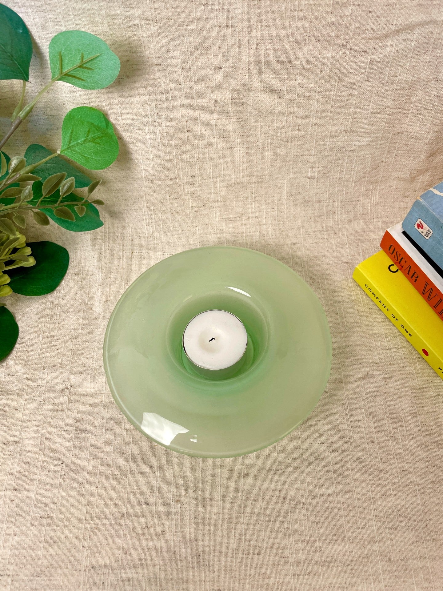 Vintage Green Glass Tealight Holder Bowl