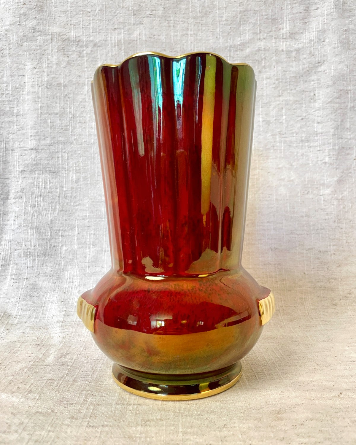 Vintage Red Irredescent Ceramic Vase