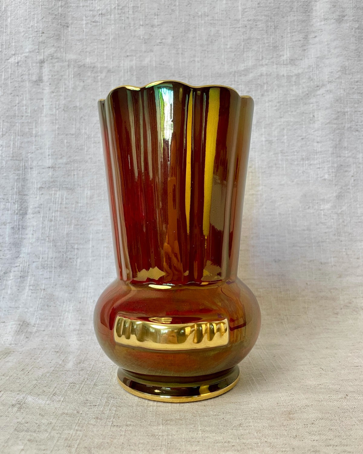 Vintage Red Irredescent Ceramic Vase