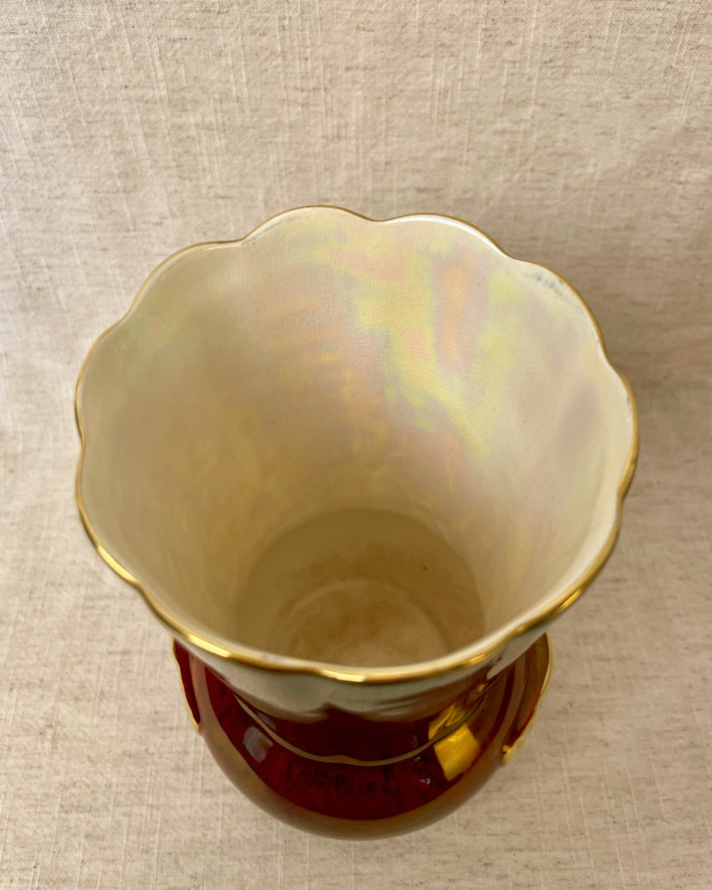 Vintage Red Irredescent Ceramic Vase