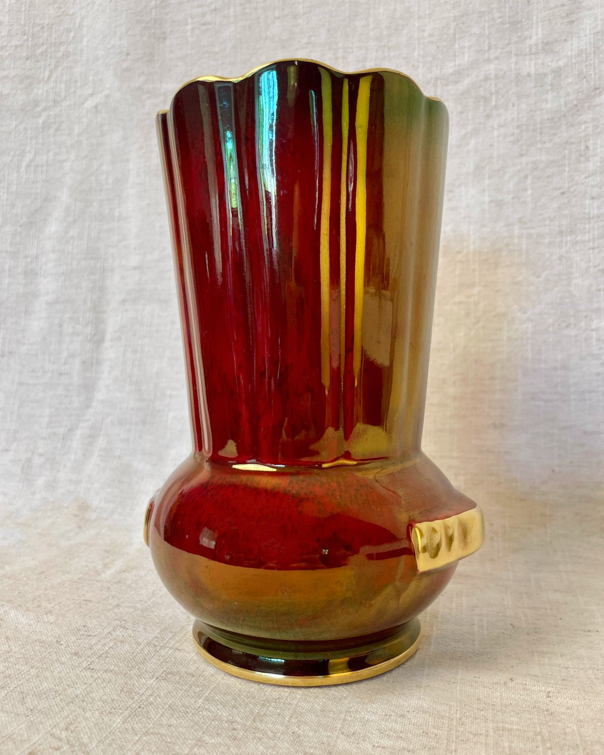Vintage Red Irredescent Ceramic Vase