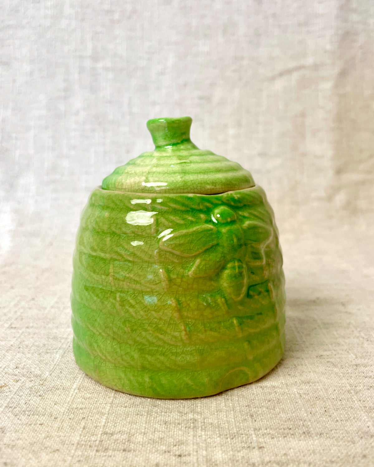 Vintage Green Ceramic Honey Pot