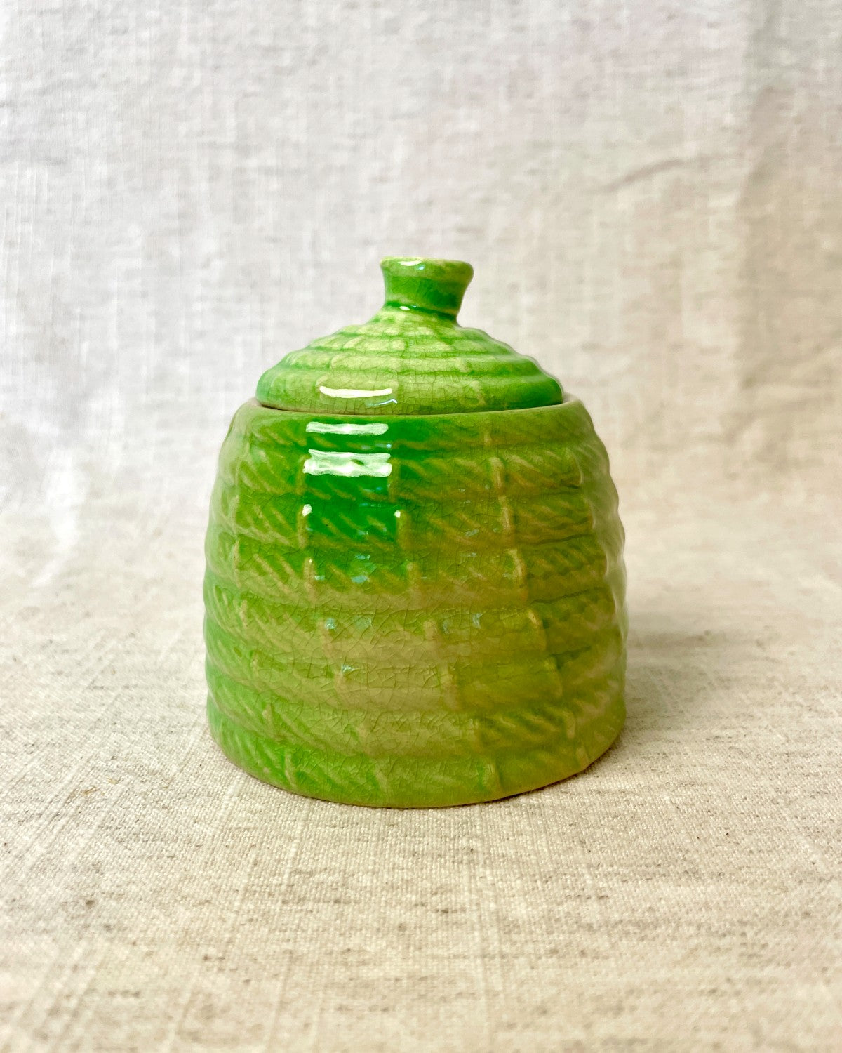 Vintage Green Ceramic Honey Pot