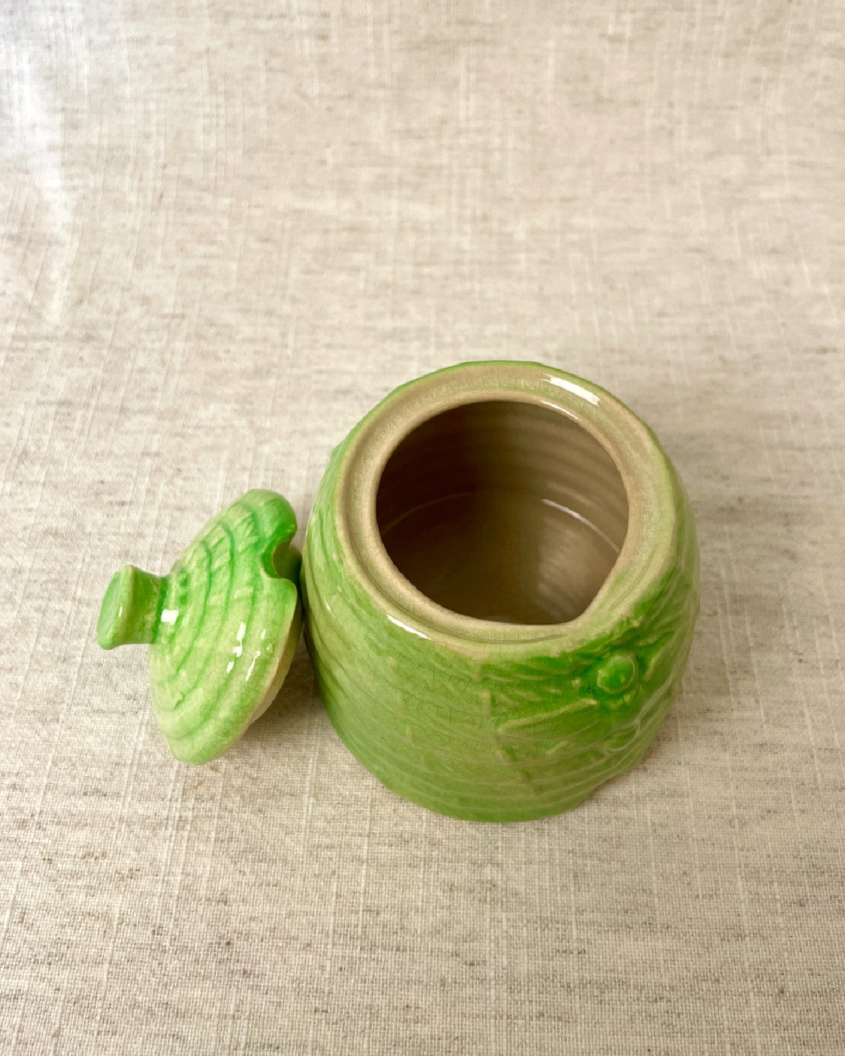 Vintage Green Ceramic Honey Pot