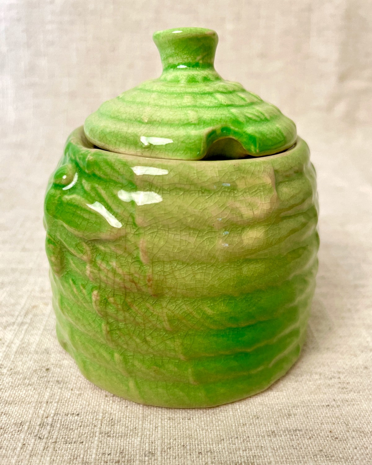 Vintage Green Ceramic Honey Pot