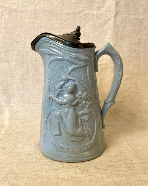 Antique Ceramic Jug with Pewter Lid