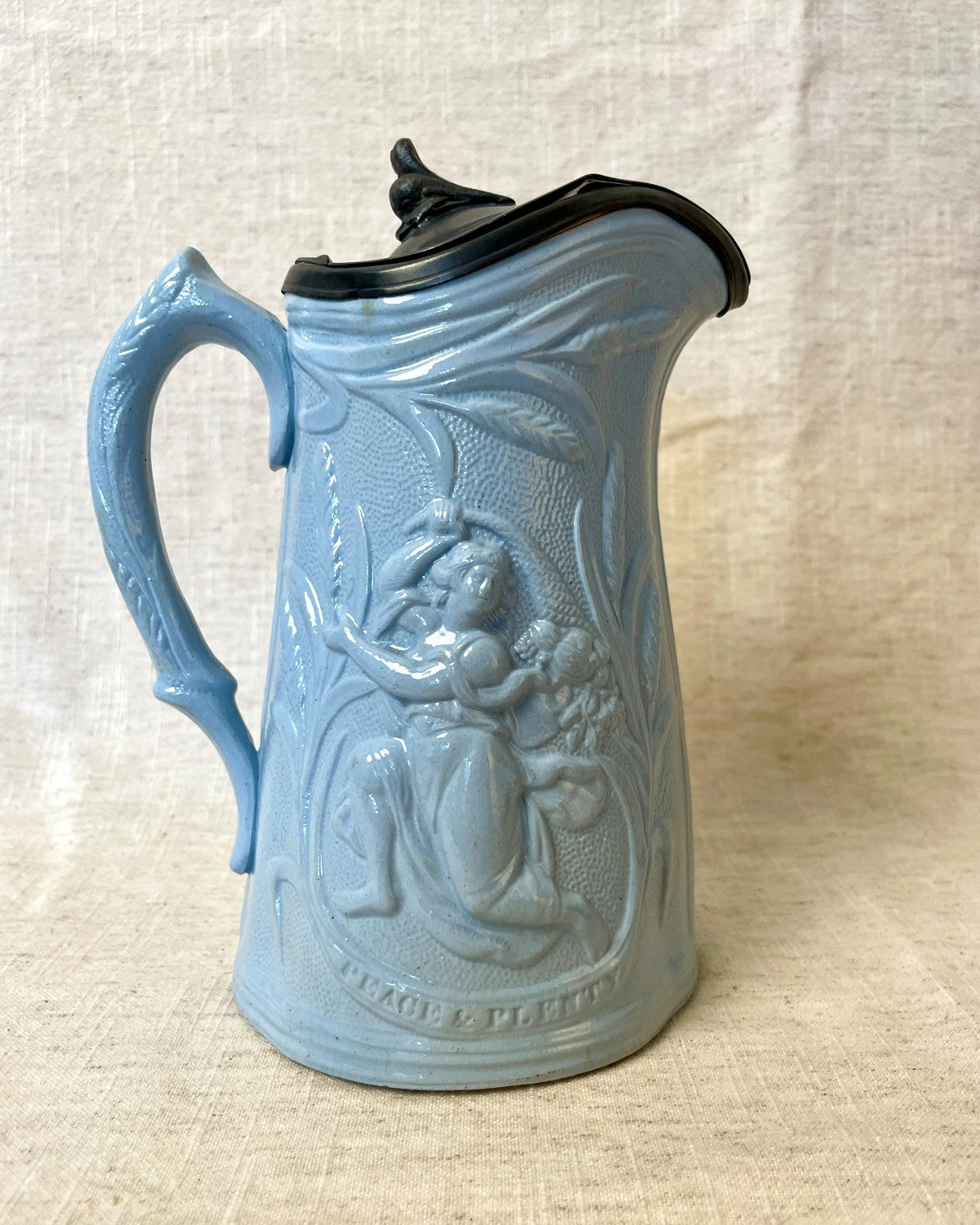 Antique Ceramic Jug with Pewter Lid