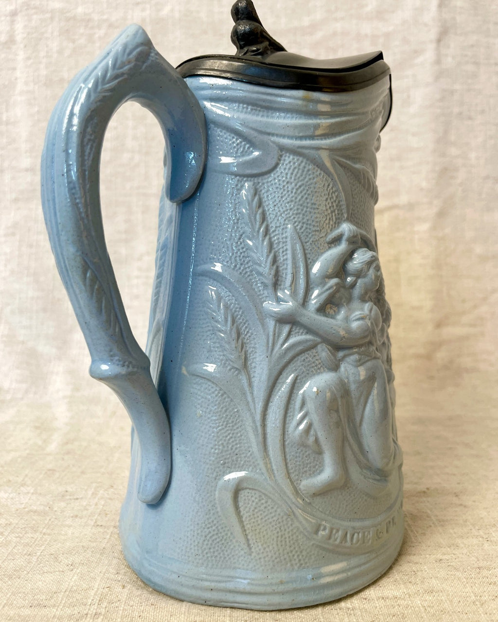 Antique Ceramic Jug with Pewter Lid