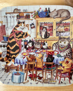 German Decorative Square Cat Plate - 'Visit to the Katz Family'