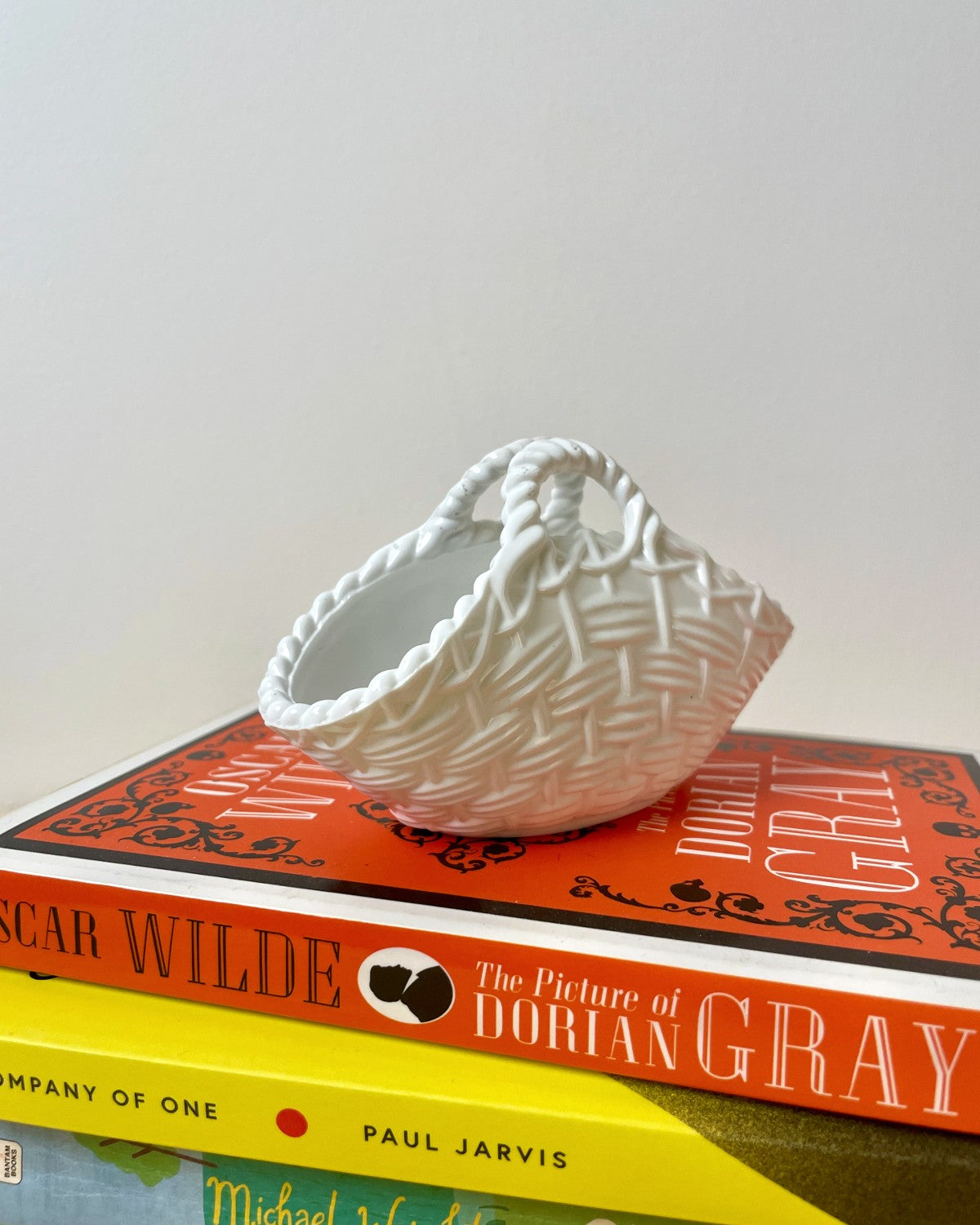 Antique Milk Glass Woven Basket