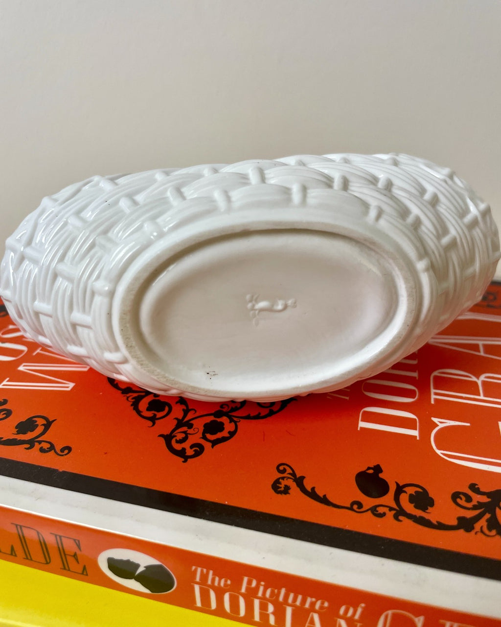 Antique Milk Glass Woven Basket